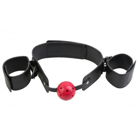 Кляп-наручники с красным шариком Breathable Ball Gag Restraint